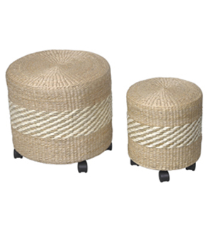 Set of 2 Round Shaped Rush Stool