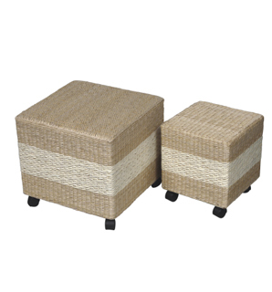 Set of 2 Square Shaped Rush Stool